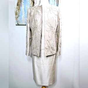 KASPER Women 3PCS Cocktail Persian Gold Patterned  Skirt Suit Size 8